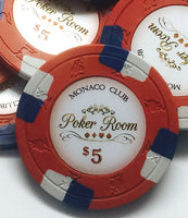 Monaco Club 13.5 Gram Clay Poker Chips - Face Shot - $5