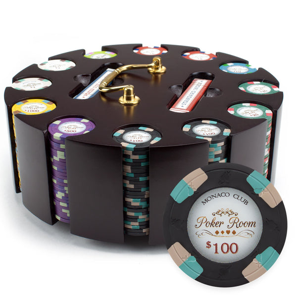 Monaco Club 13.5 Gram Clay Poker Chip Set in Wood Carousel - 300 Ct.