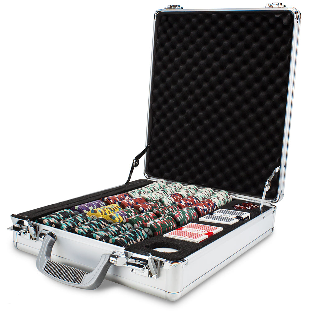 Monaco Club 13.5 Gram Clay Poker Chip Set in Premium Aluminum Case - 500 Ct.