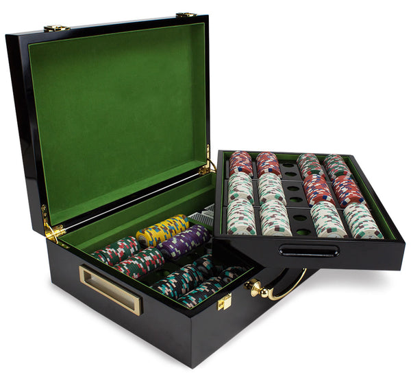Monaco Club 13.5 Gram Clay Poker Chip Set in High Gloss Wood Case - 500 Ct.
