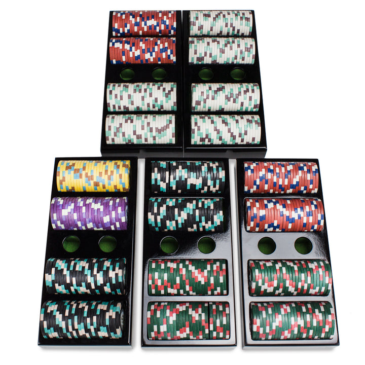 500 Capacity Mahogany Wood High Gloss Poker Chip Case - Chip Trays