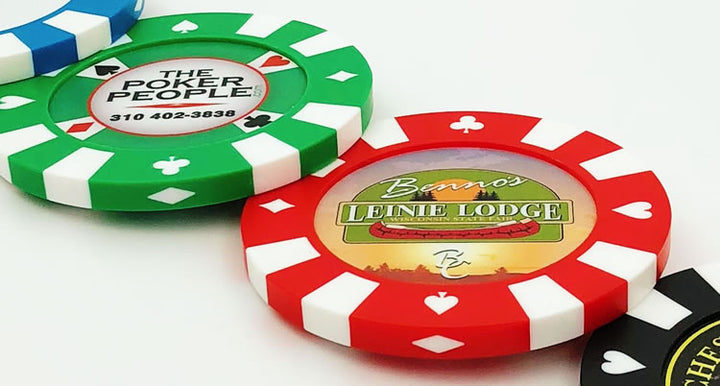Giant poker chip is shown with customization. (Note these will ship blank with no customization in center)