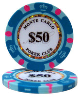 Fichas de póquer de arcilla Monte Carlo de 14 gramos en soporte acrílico - 600 ct.