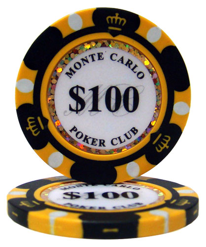 Monte Carlo 14 Gram Clay Poker Chips in Wood Hi Gloss Case - 500 Ct.