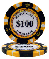 Fichas de póquer de arcilla Monte Carlo de 14 gramos en carrusel de madera - 200 ct.