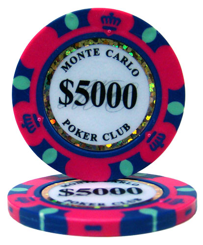 Monte Carlo - Fichas de póquer de arcilla de 14 gramos en estuche de madera brillante - 500 u.