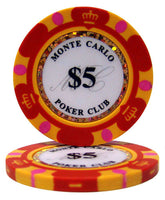 Fichas de póquer Monte Carlo Clay de 14 gramos en estuche de aluminio con ruedas - 1000 ct.