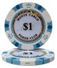 Fichas de póquer Monte Carlo Clay de 14 gramos en caja de madera de caoba - 750 ct.