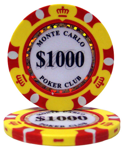 Monte Carlo 14 Gram Clay Poker Chips in Wood Walnut Case - 300 Ct.