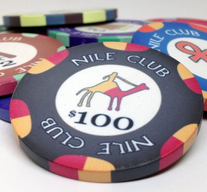 Fichas de póquer de cerámica Nile Club de 10 gramos en caja de aluminio estándar - 500 ct.