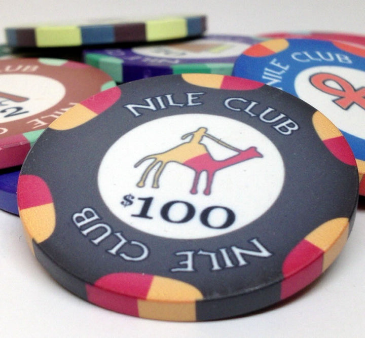 Nile Club 10 Gram Ceramic Poker Chips in Wood Carousel - 300 Ct.