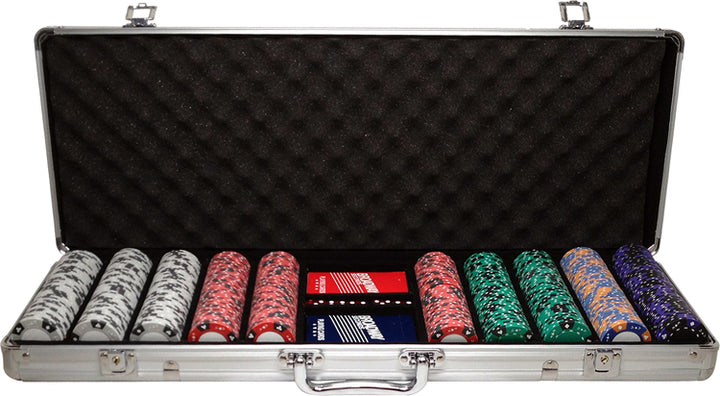 Custom Printed Aluminum Poker Chip Set with 14 Gram Clay Ace King & Suits Poker Chips - 500 Chips