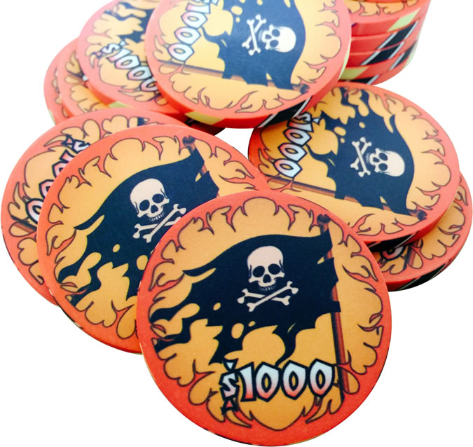 Pieces of Eight 10 Gram Ceramic Pirate Poker Chips Sample Pack - 7 Chips