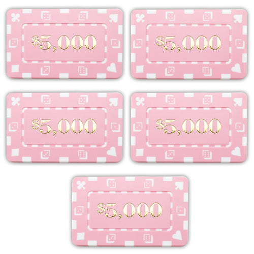 Rectangular $5000 Pink Poker Plaques - Qty 5