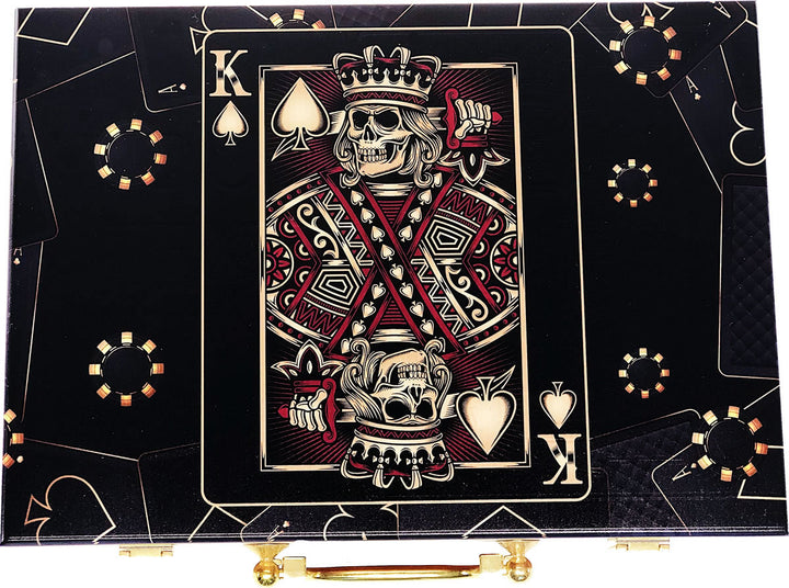 Premium Poker Case - Suicide King - Mahogany Wood - Front View