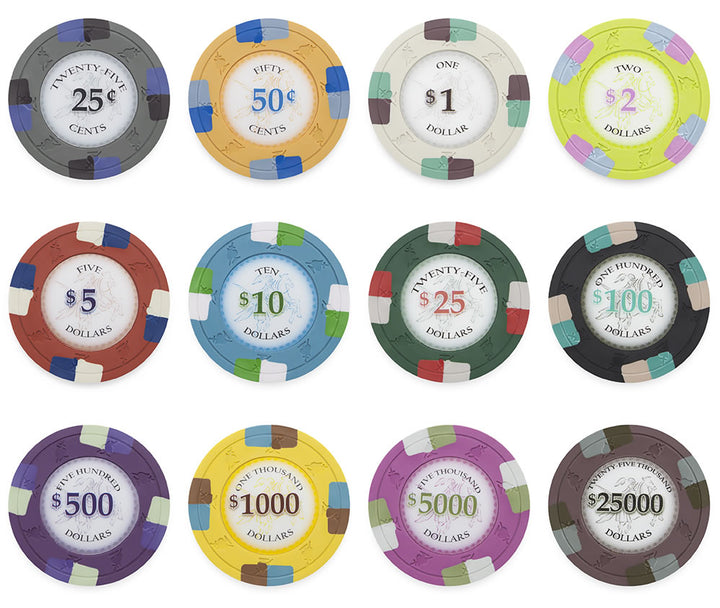 Poker Knights 13.5 Gram Clay Poker Chips - Layout Of All Chips
