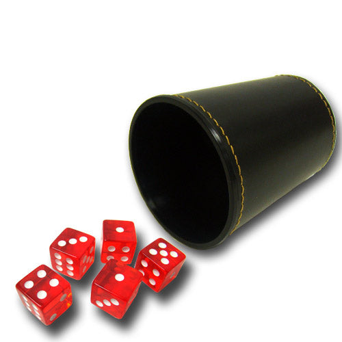 5 Red 16mm Dice with Synthetic Leather Cup
