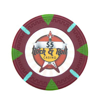 Fichas de póquer de arcilla Rock &amp; Roll de 13,5 gramos en caja de madera de nogal - 500 ct.