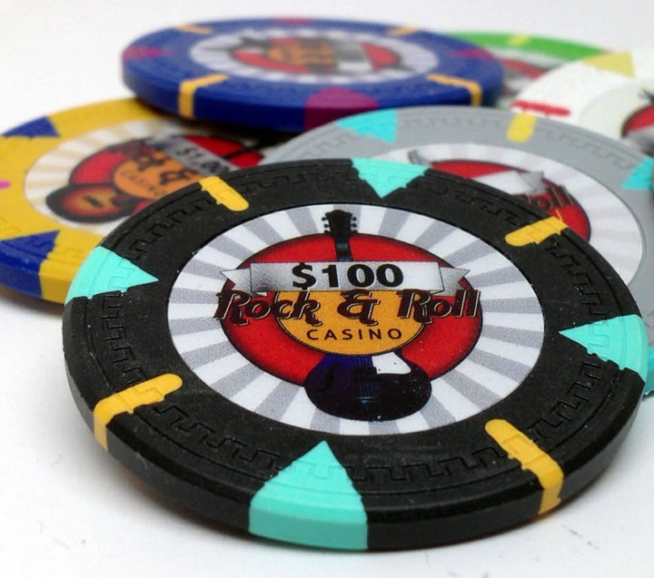 Rock & Roll 13.5 Gram Clay Poker Chips in Wood Carousel - 300 Ct