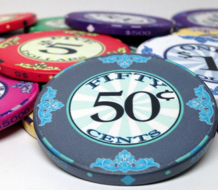 Fichas de póquer de cerámica Scroll de 10 gramos en estuche de aluminio negro - 500 u.