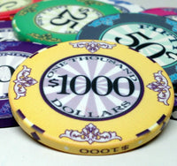 Scroll 10 Gram Ceramic Poker Chips in Wood Carousel - 200 Ct.