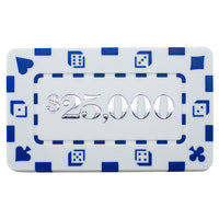 Rectangular $25000 White Poker Plaques - Qty 5