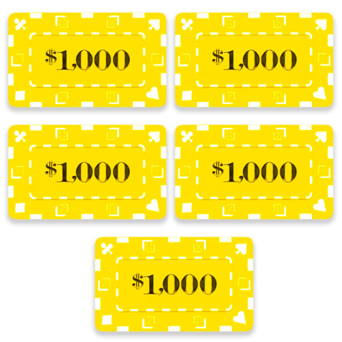 Rectangular $1000 Yellow Poker Plaques - Qty 5
