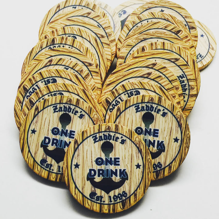 Premium Custom Drink Token Chips - Faux Wood – Poker Chip Lounge